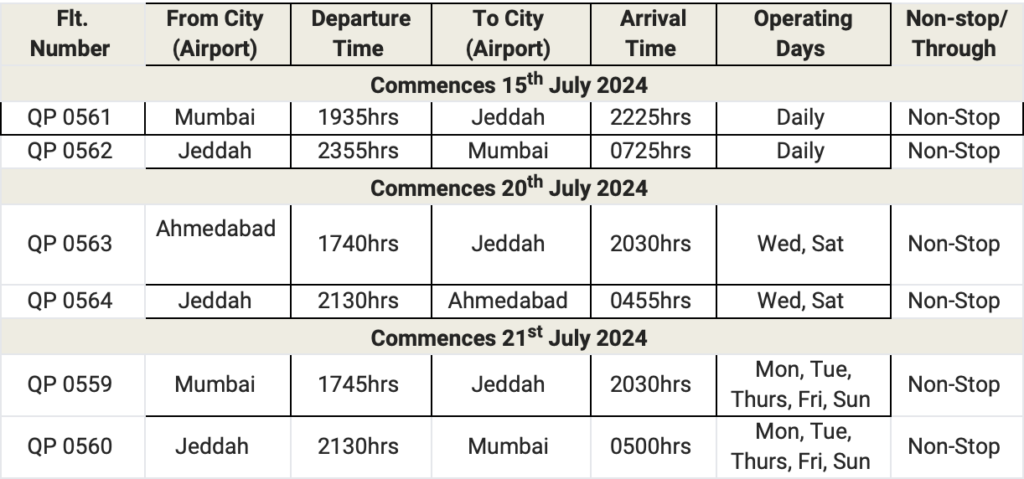 a screenshot of a flight schedule